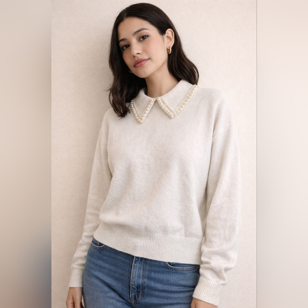 H&M Cute Cream White Sweater Women Medium